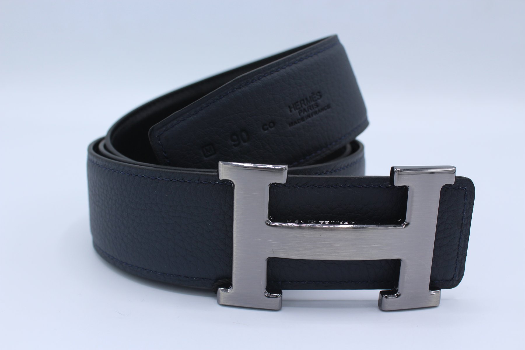 H BUCKLE %100 LEATHER BELT REVERSIBLE DARK BLUE&BLACK BELT | Belt Point