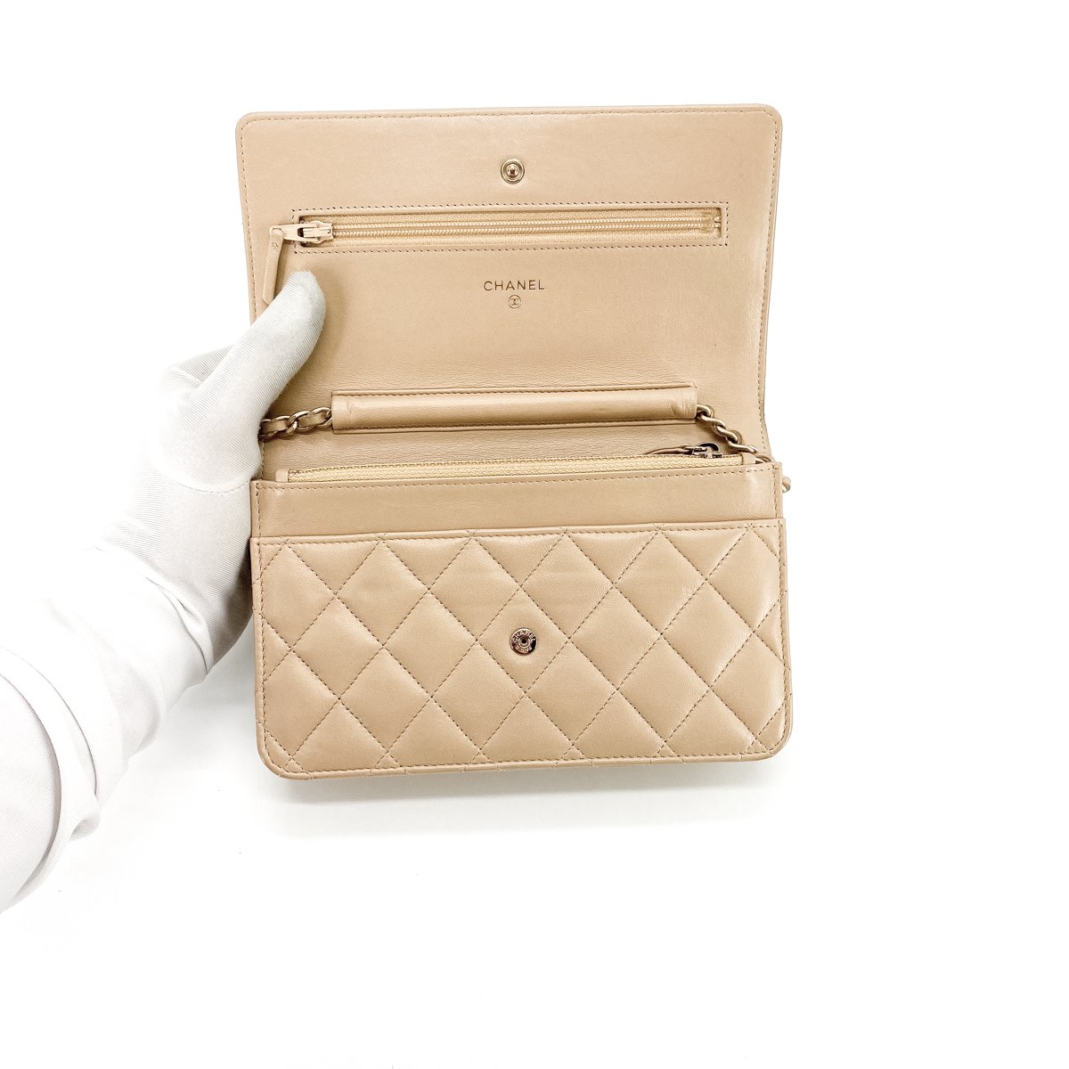 ysl wallet on chain beige