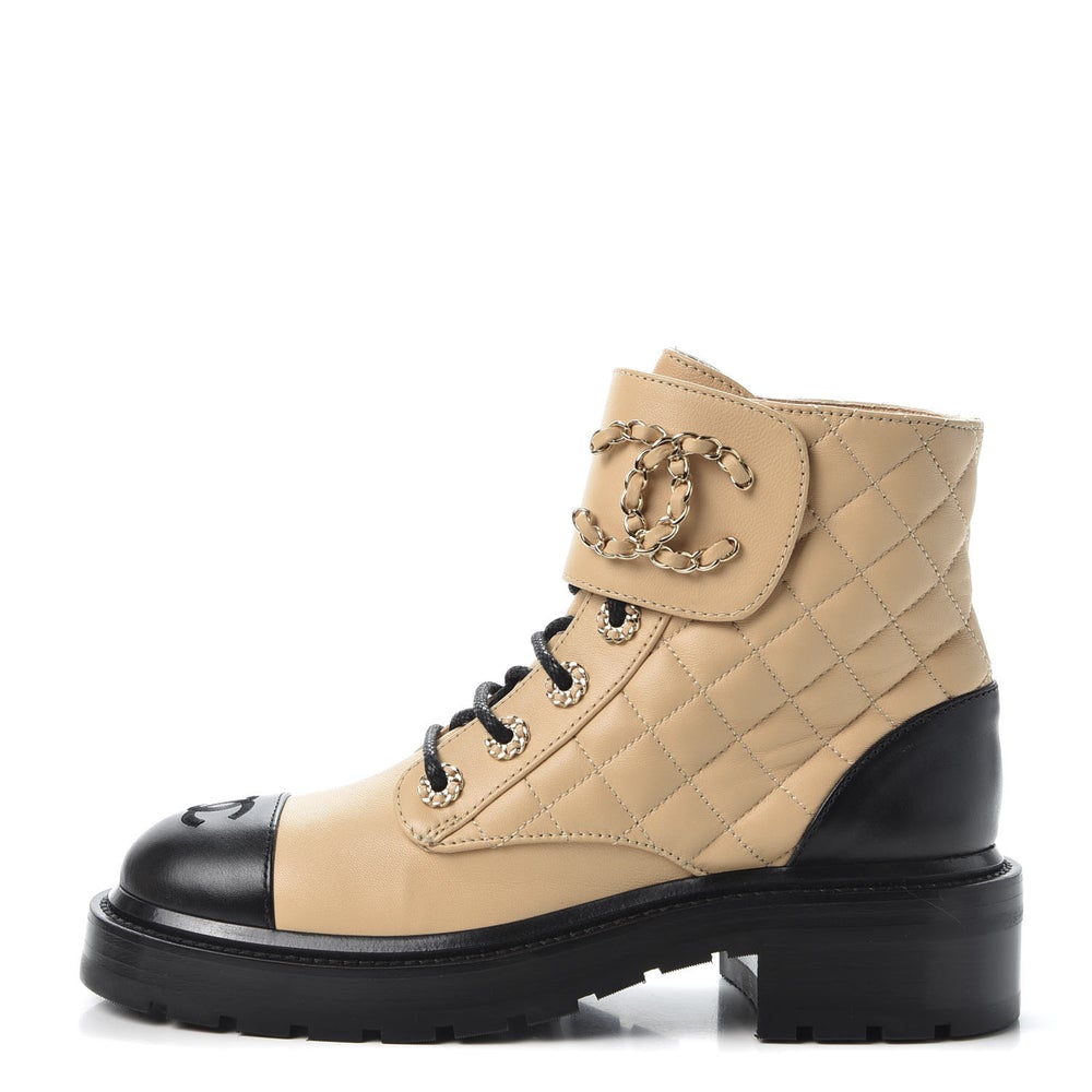 Calfskin Quilted Lace Up Combat Boots
