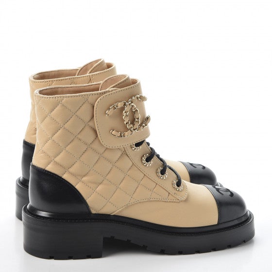 Calfskin Quilted Lace Up Combat Boots