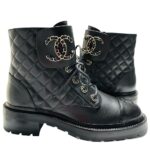 Calfskin Quilted Lace Up Combat Boots