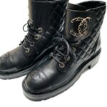 Calfskin Quilted Lace Up Combat Boots