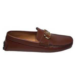 V Buckle Leather Shoe Brown